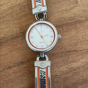 Bulova Silver and Orange Harley-Davidson Watch